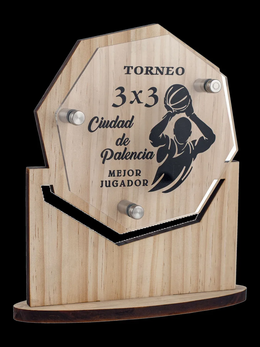 Trofeo Octogonal Metacrilato Roble