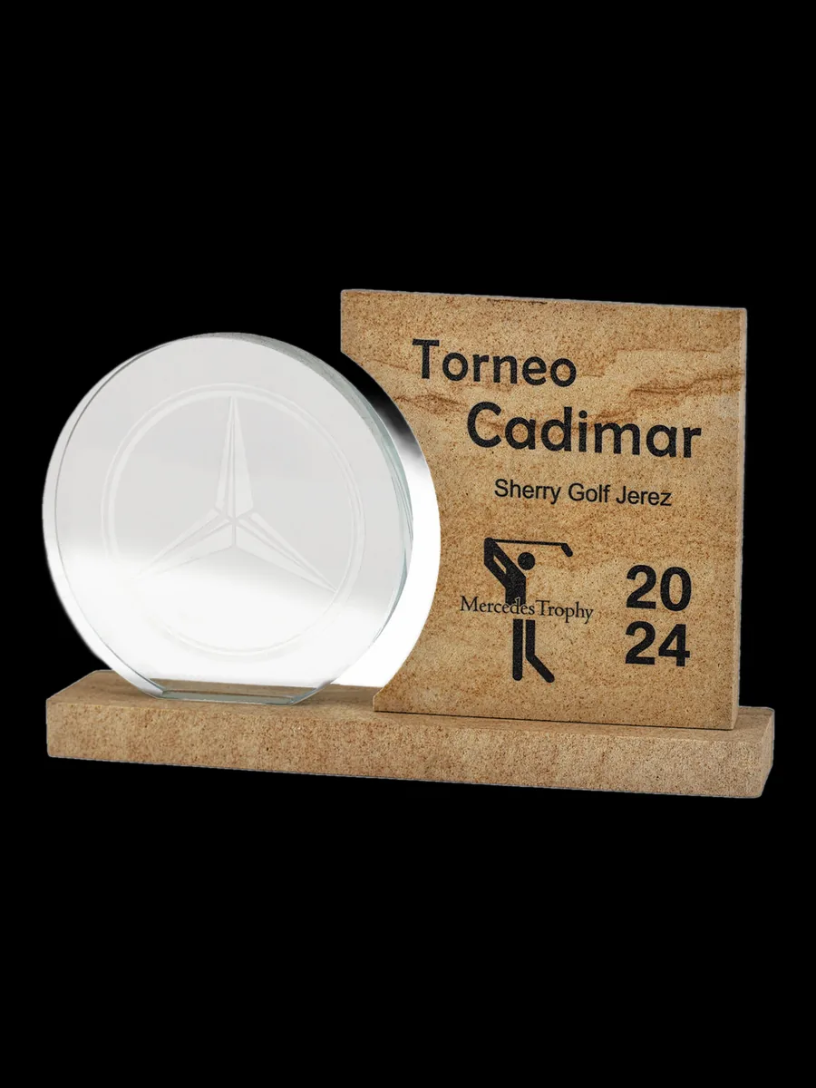 Trofeo Cristal Redondo Soporte Piedra