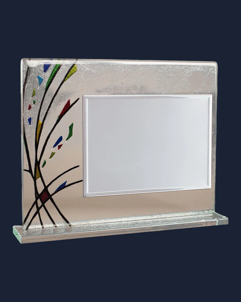 Placa Cristal con Árbol Multicolor Grabado