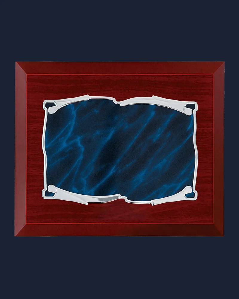 Placa Caoba con Mármol Azul y Marco Pergamino